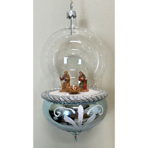 Soffieria De Carlini Italy Nativity Globe Glass Ornament Silver & Blue 7”